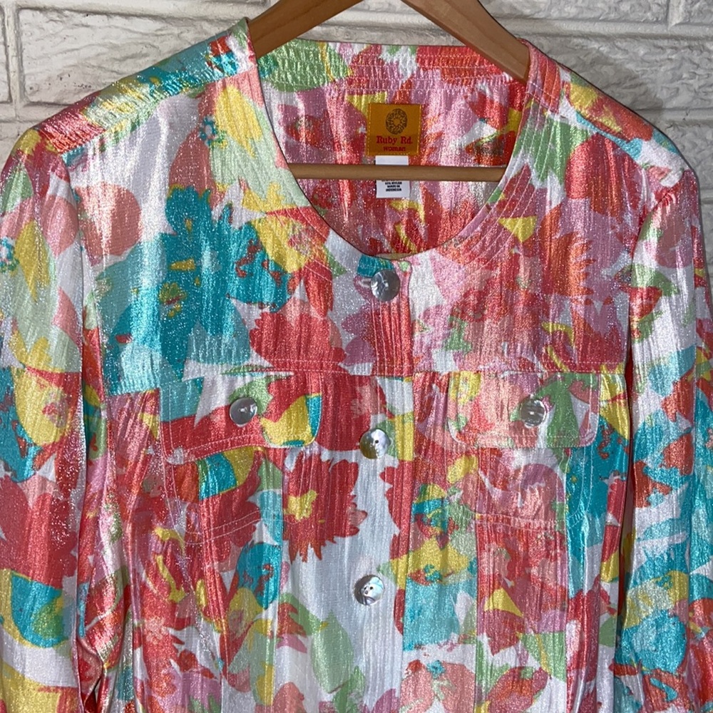 Ruby Rd. Colorful Floral Button Up Blouse Size 18… - image 2